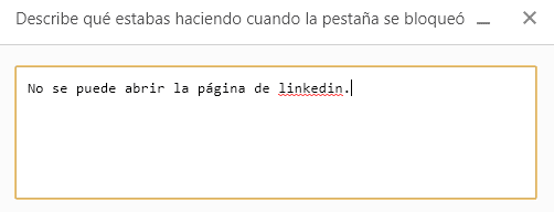 Descripción del error. No se puede abrir la página de Linkedin. No hay suficiente memoria.